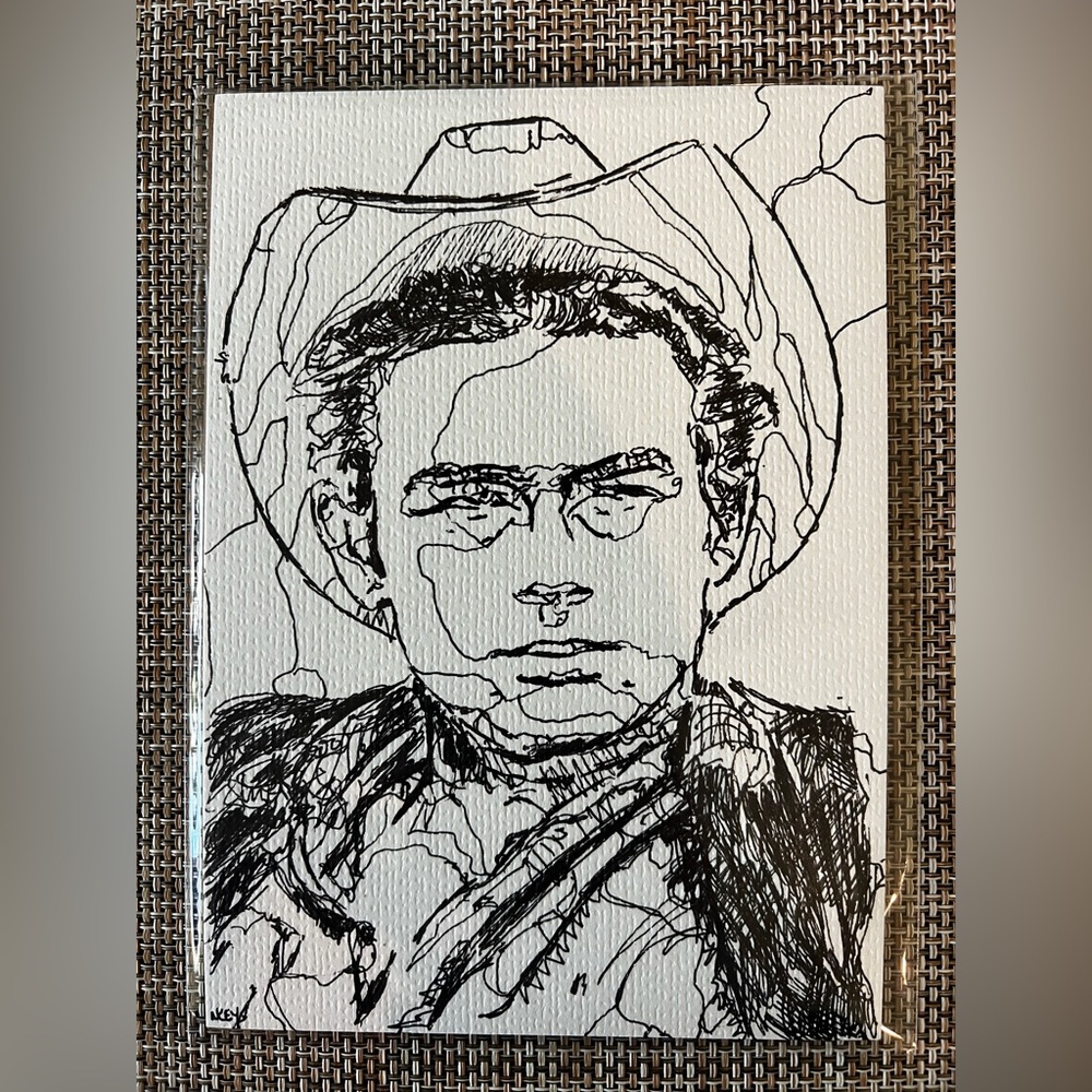 James Dean Black and White pen on paper Cowboy Sketch Art 5x7in Original